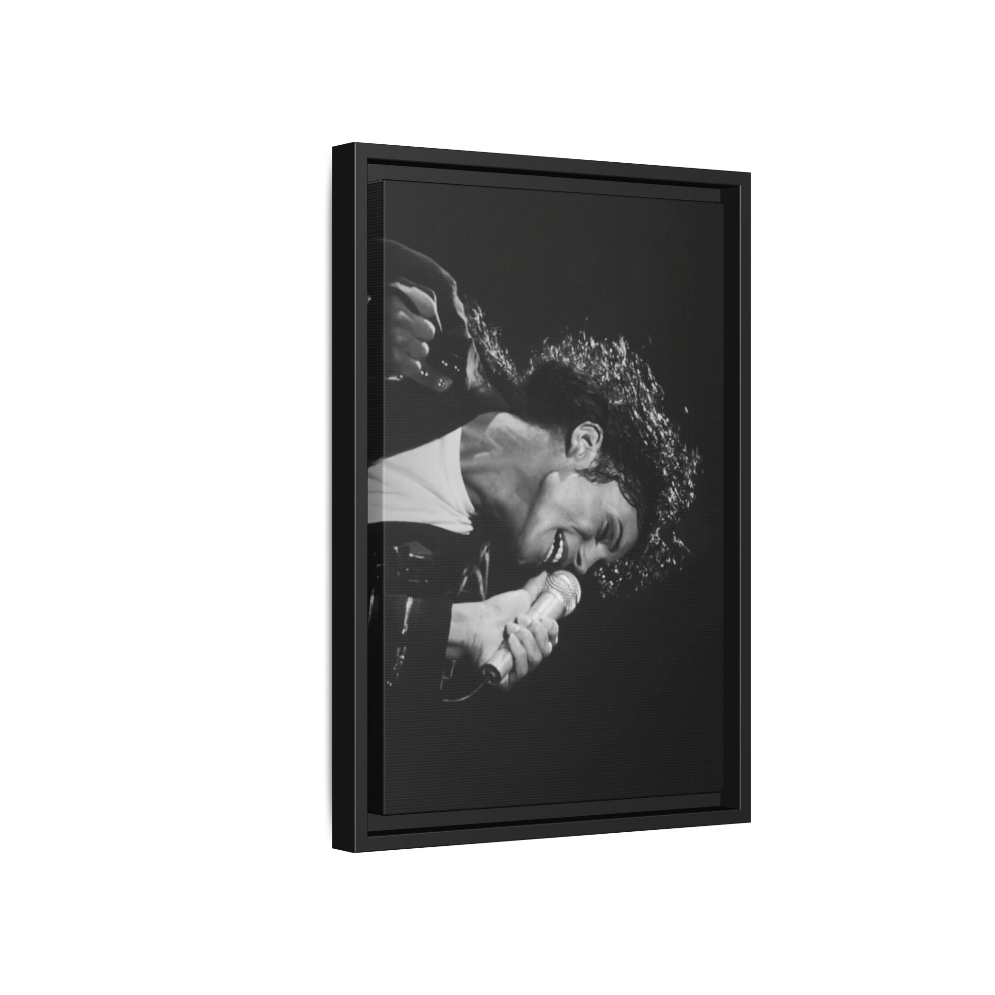 Black & White Rock Singer Matte Canvas Print (Framed)