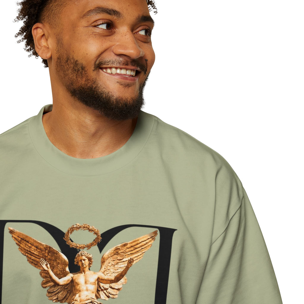 Donum Dei Angel Graphic Tee — Vintage Roman Lettering Men’s Oversized T‑Shirt