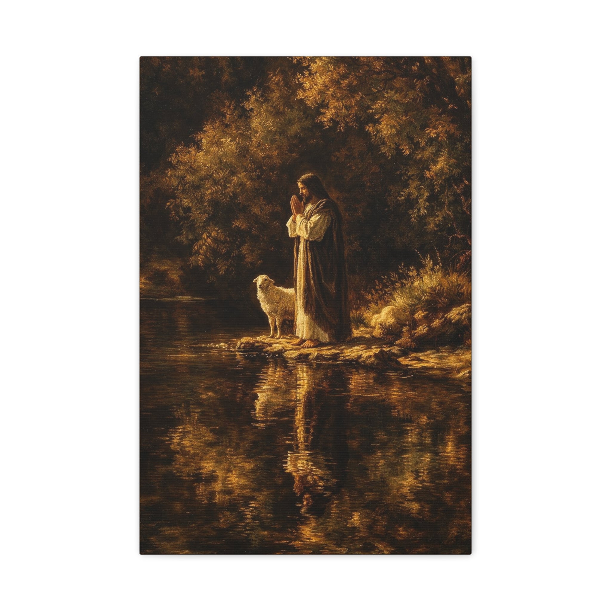 Jesus with Lamb Matte Canvas Wall Art – Peaceful Christian Religious Decor