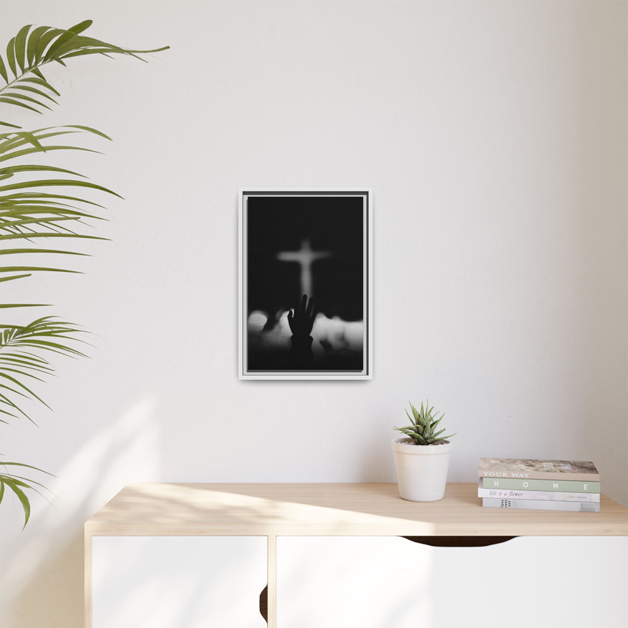 Framed Matte Canvas - Worship Silhouette Cross Wall Art