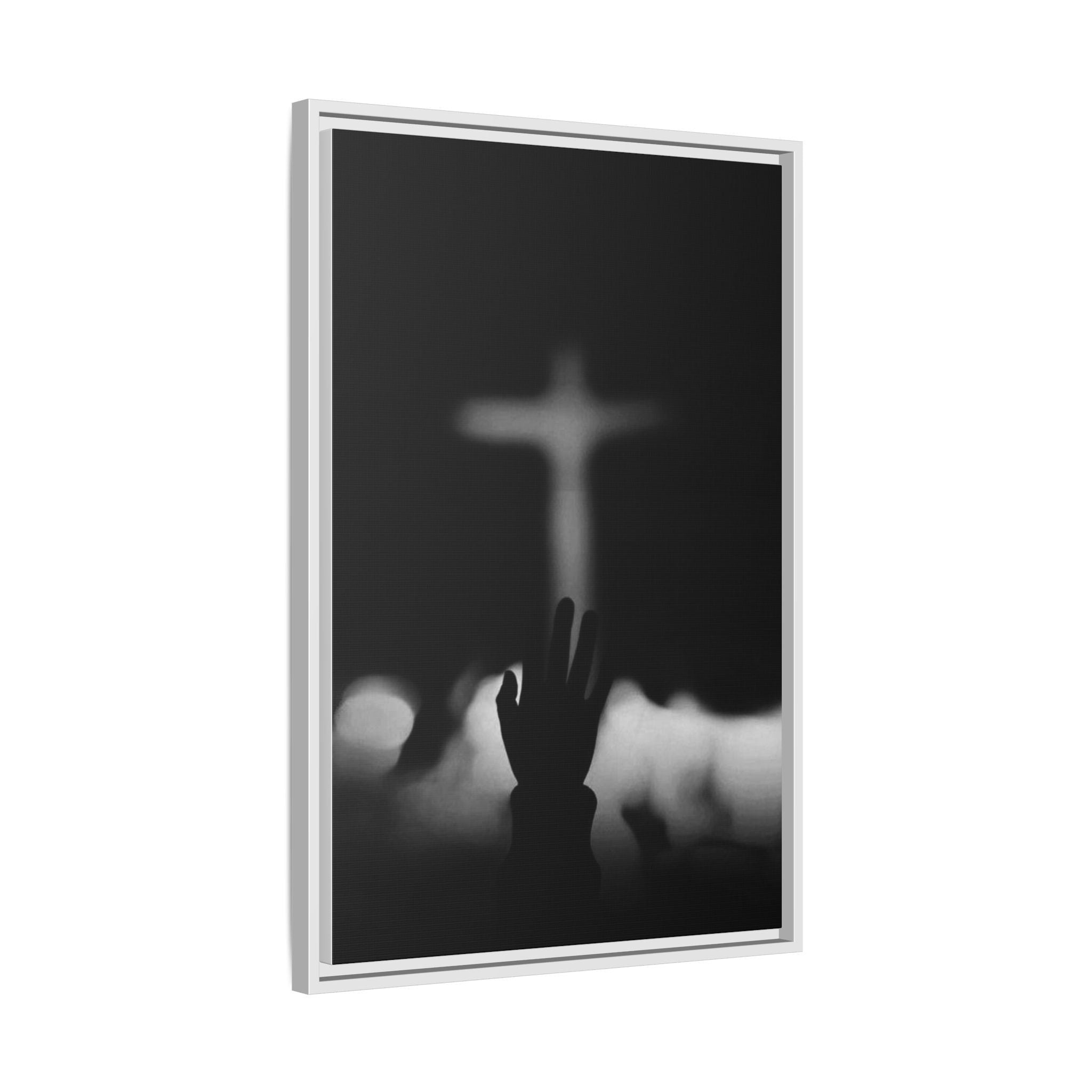 Framed Matte Canvas - Worship Silhouette Cross Wall Art
