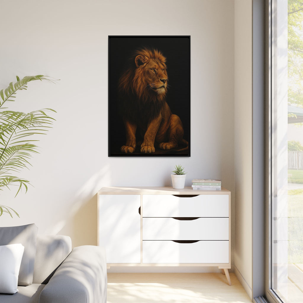 Majestic Lion Framed Canvas Wall Art — Matte Multi-Color