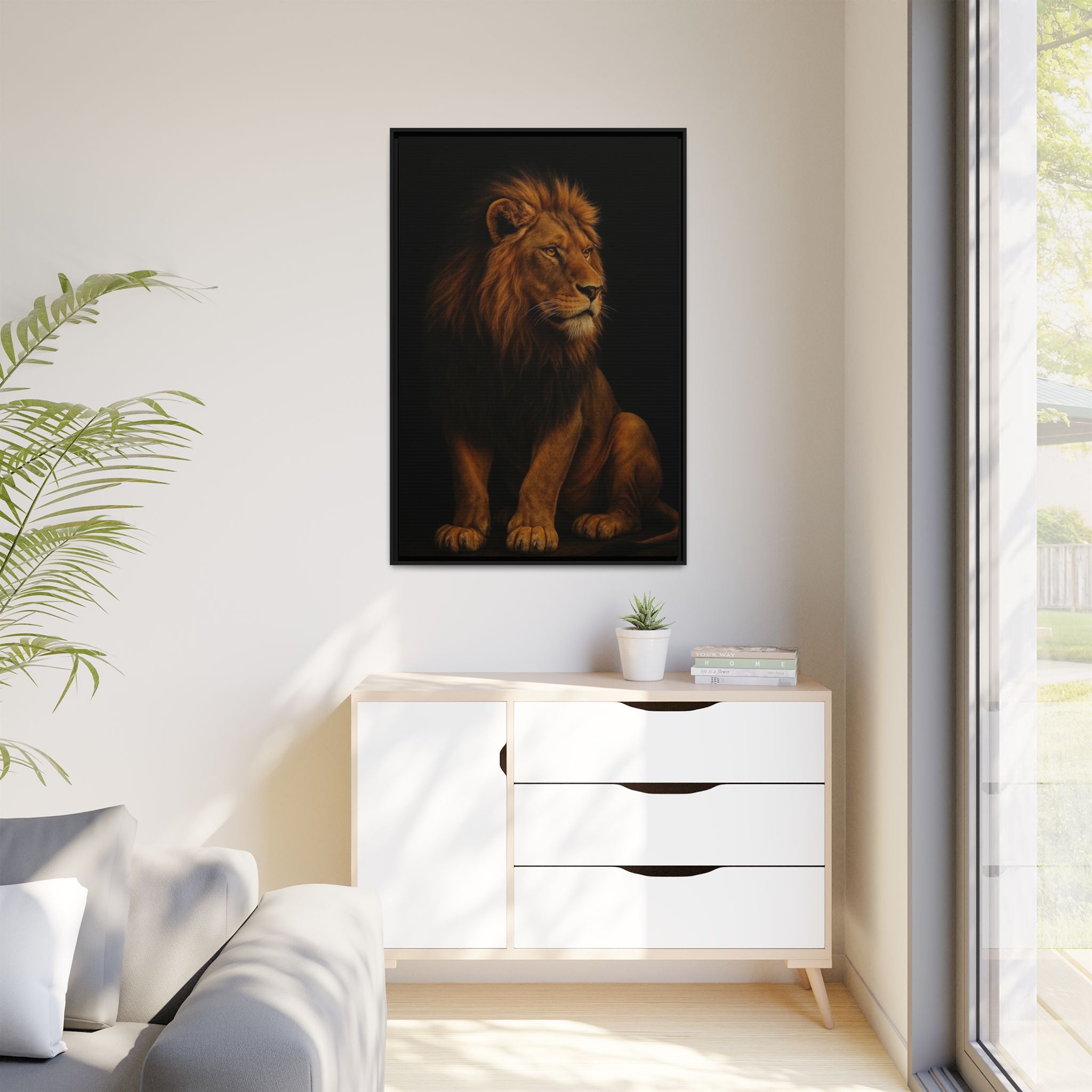 Majestic Lion Framed Canvas Wall Art — Matte Multi-Color