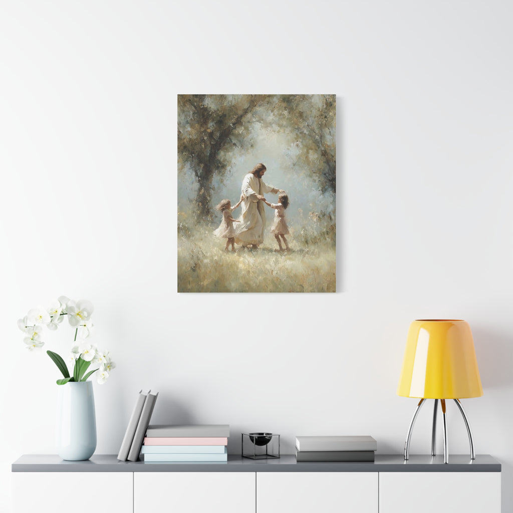 Jesus Dancing with Children Matte Canvas Wall Art — Religious Christian Home Decor