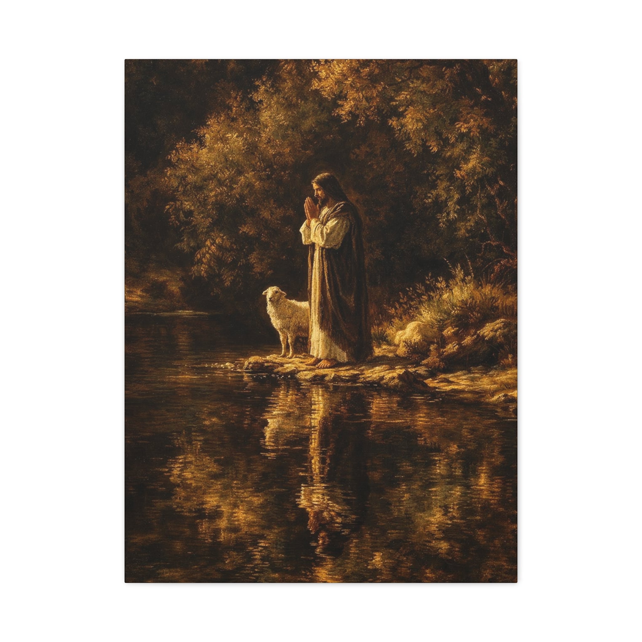 Jesus with Lamb Matte Canvas Wall Art – Peaceful Christian Religious Decor