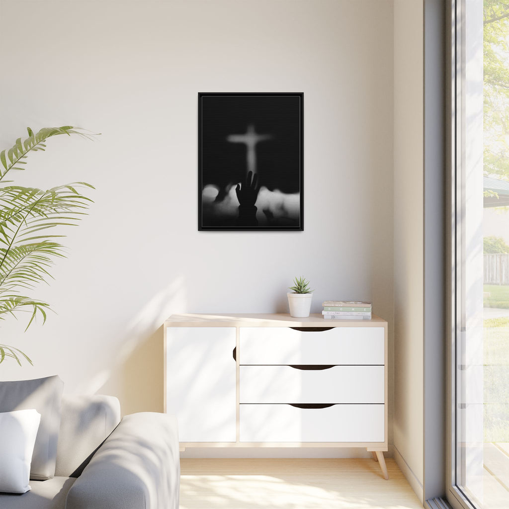 Framed Matte Canvas - Worship Silhouette Cross Wall Art