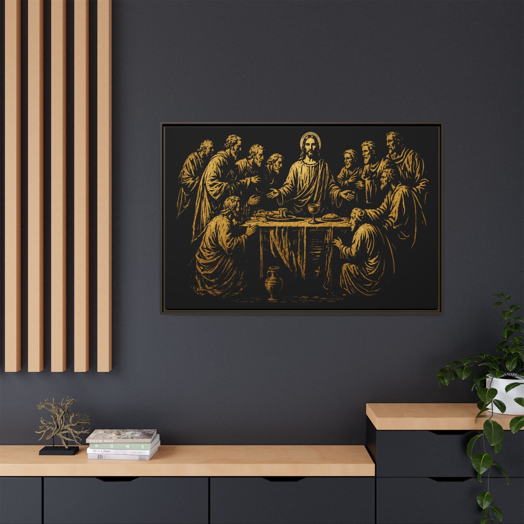 Framed Matte Canvas - The Last Supper Gold Illustration