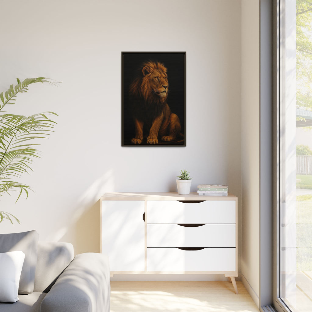 Majestic Lion Framed Canvas Wall Art — Matte Multi-Color