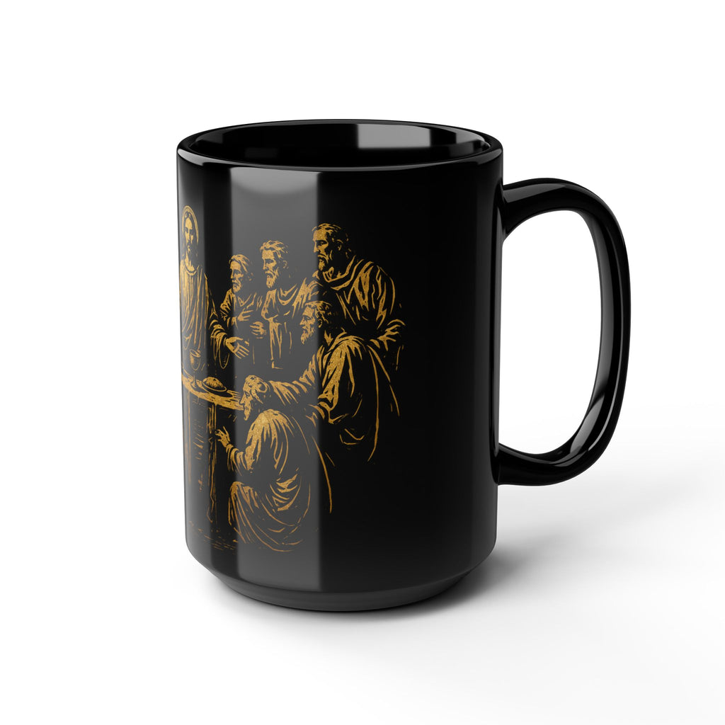 The Last Supper Black Ceramic Mug — Gold Religious Coffee Cup (11oz/15oz)