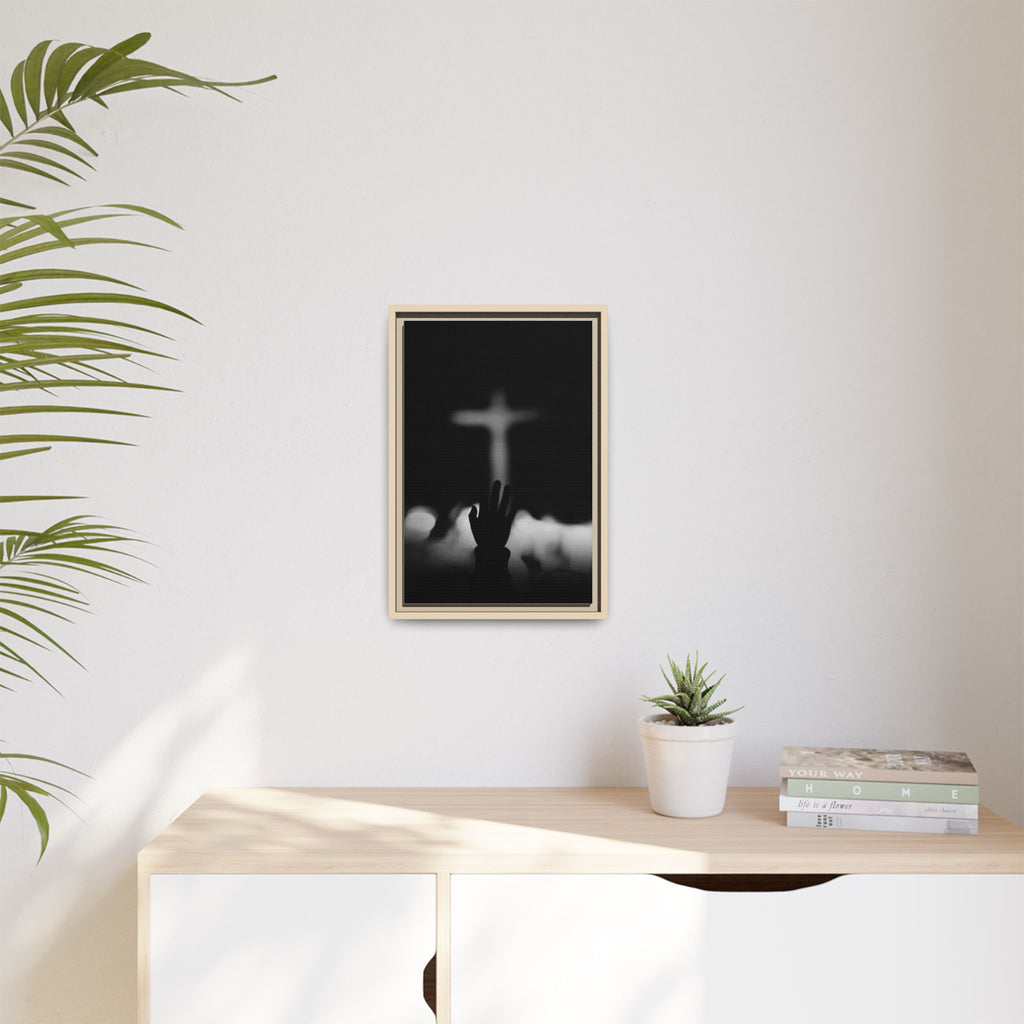 Framed Matte Canvas - Worship Silhouette Cross Wall Art