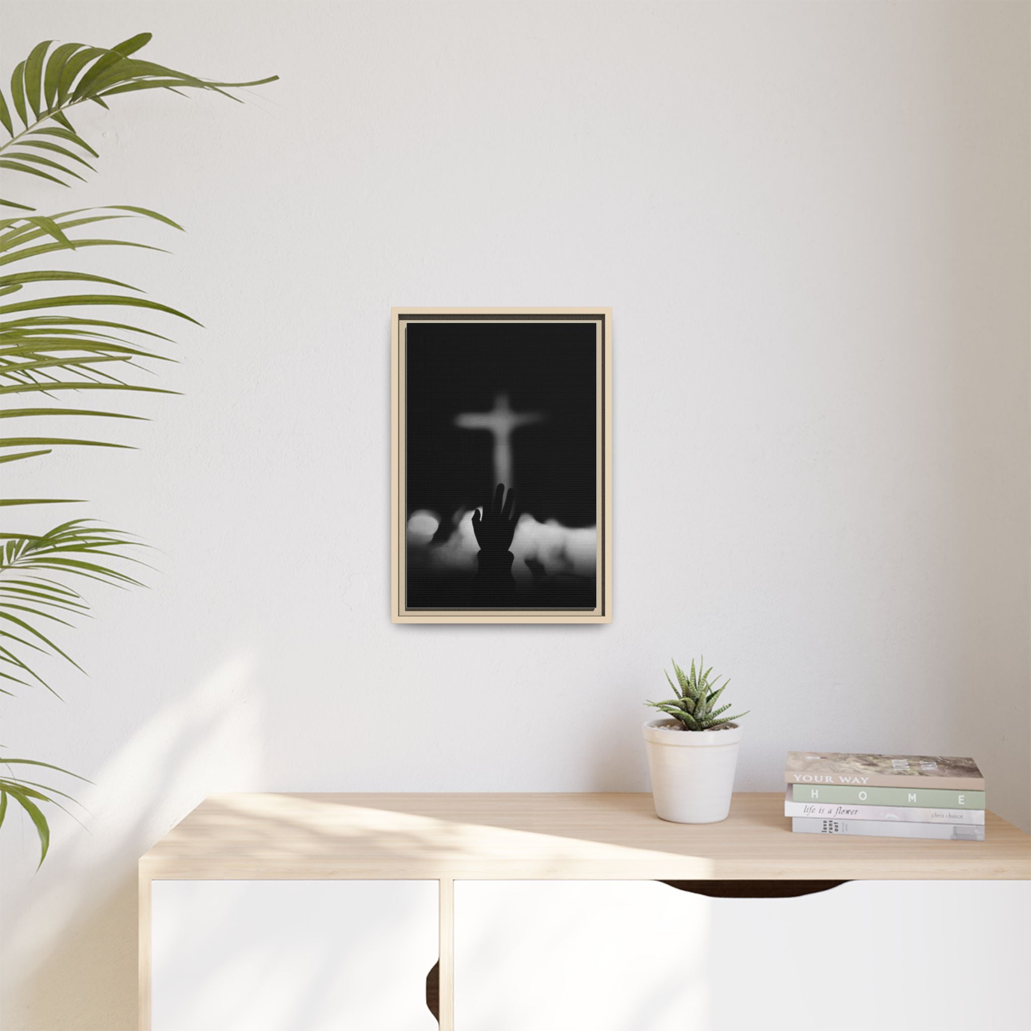 Framed Matte Canvas - Worship Silhouette Cross Wall Art