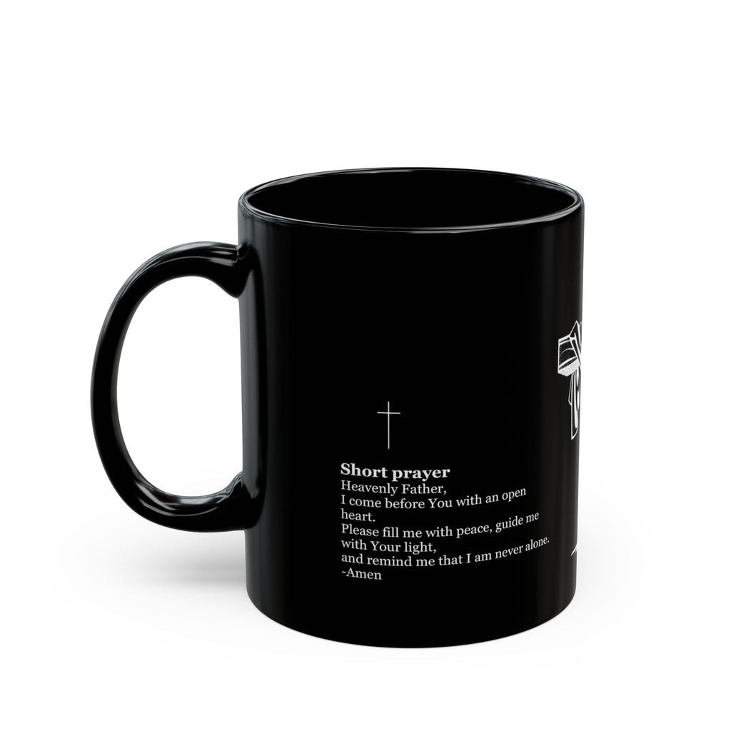 Christian Cross & Crown of Thorns Black Coffee Mug — Inspirational Scripture Gift (11oz/15oz)