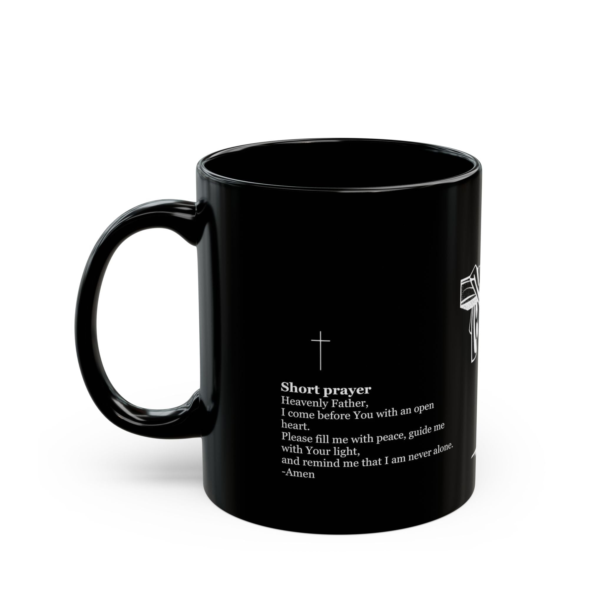 Christian Cross & Crown of Thorns Black Coffee Mug — Inspirational Scripture Gift (11oz/15oz)