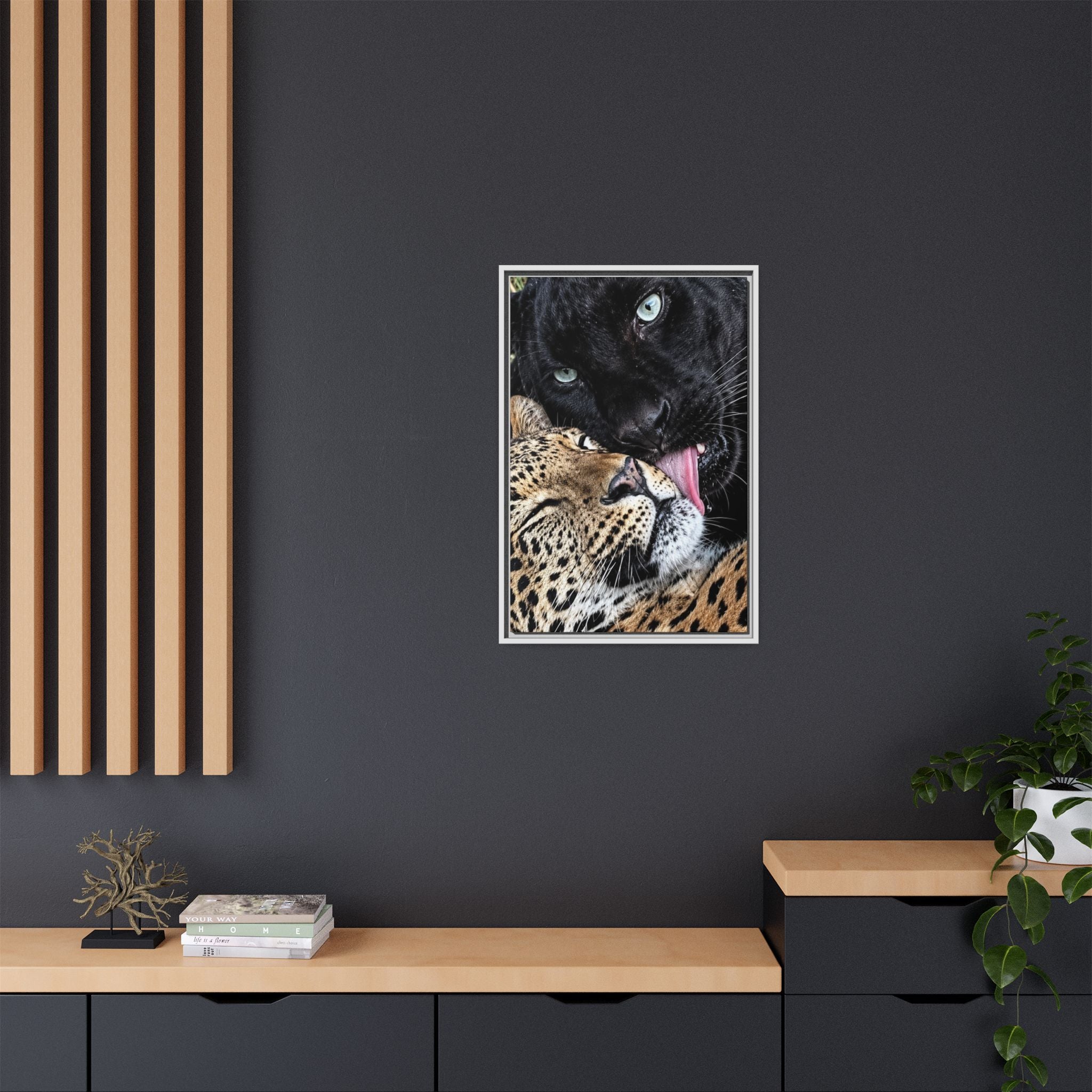 Big Cat Portrait Matte Canvas Framed — 'Perfect' Love-Themed Multi-Color Wall Art