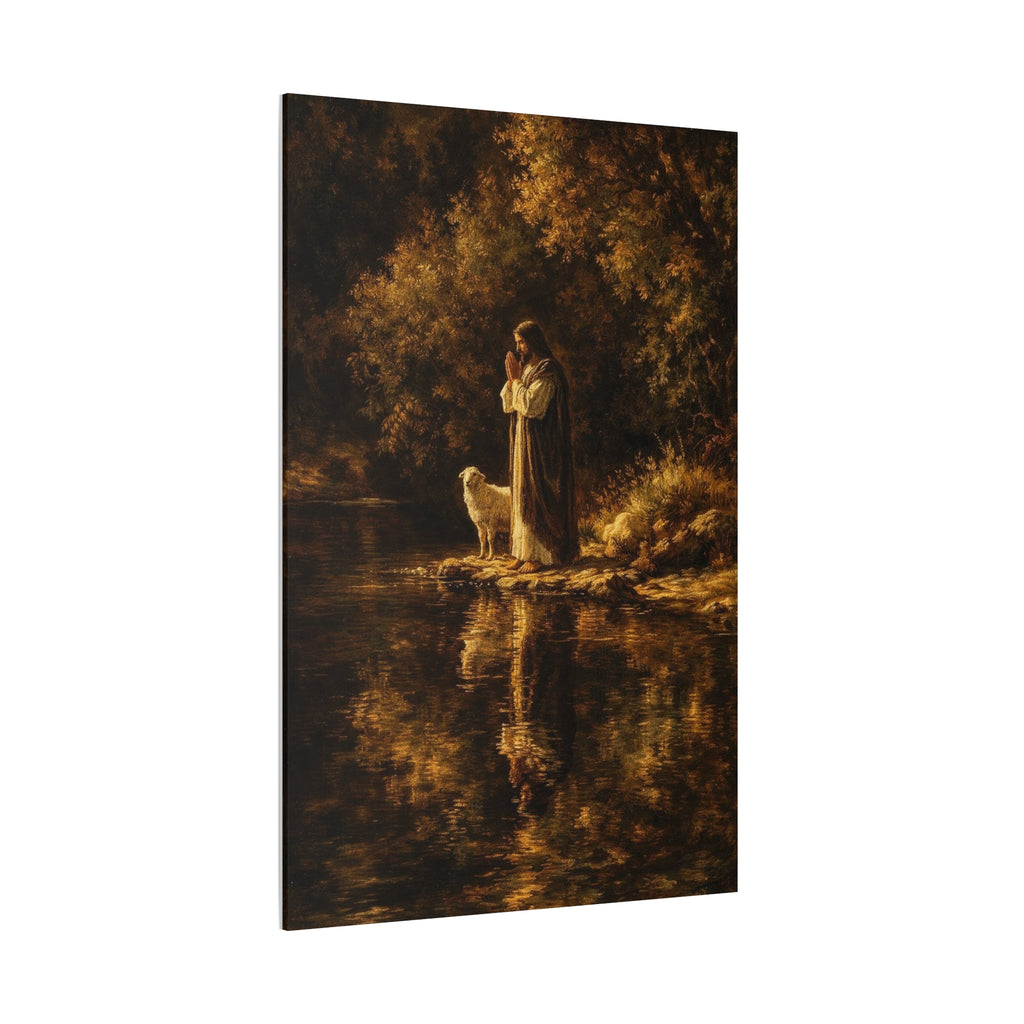 Jesus with Lamb Matte Canvas Wall Art – Peaceful Christian Religious Decor