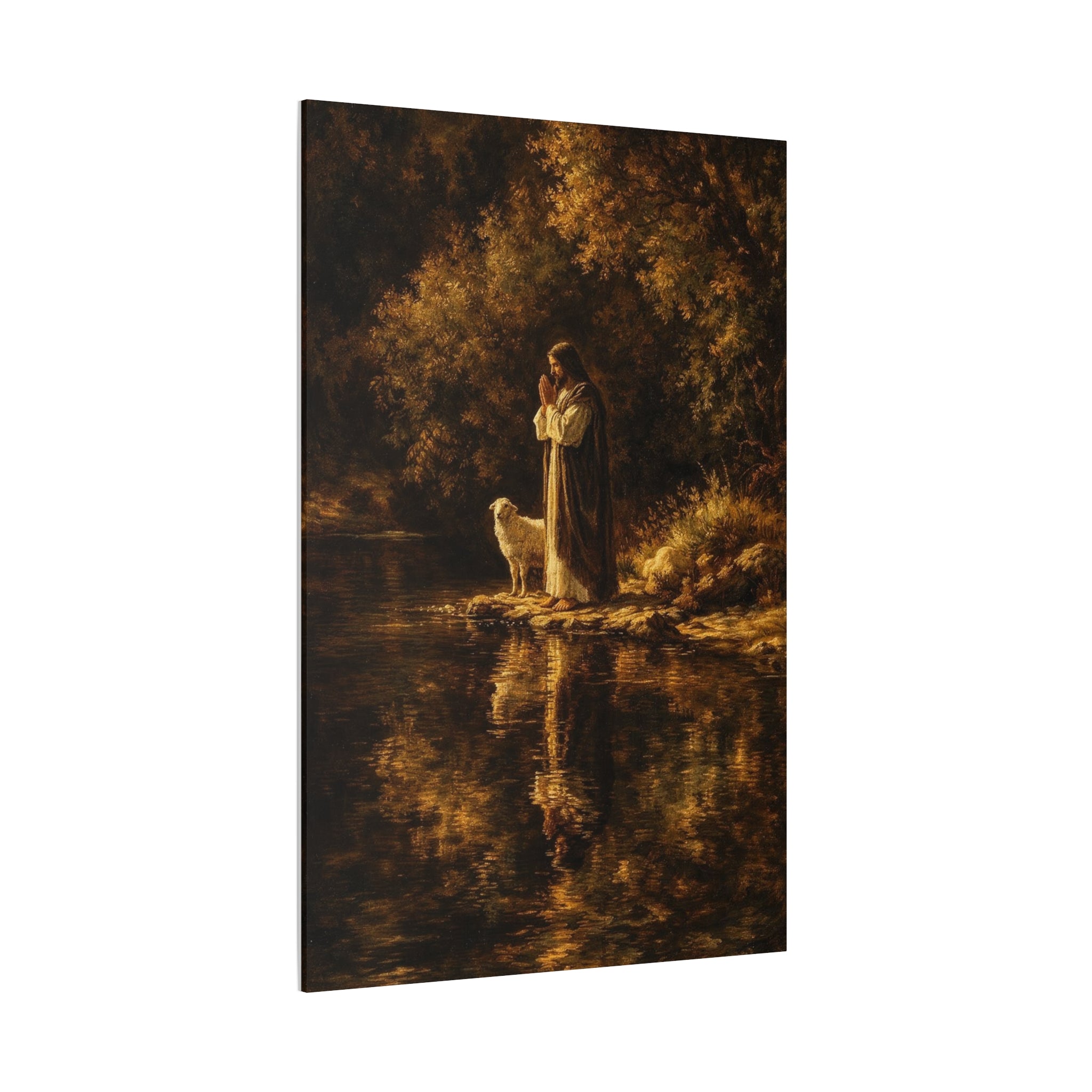 Jesus with Lamb Matte Canvas Wall Art – Peaceful Christian Religious Decor