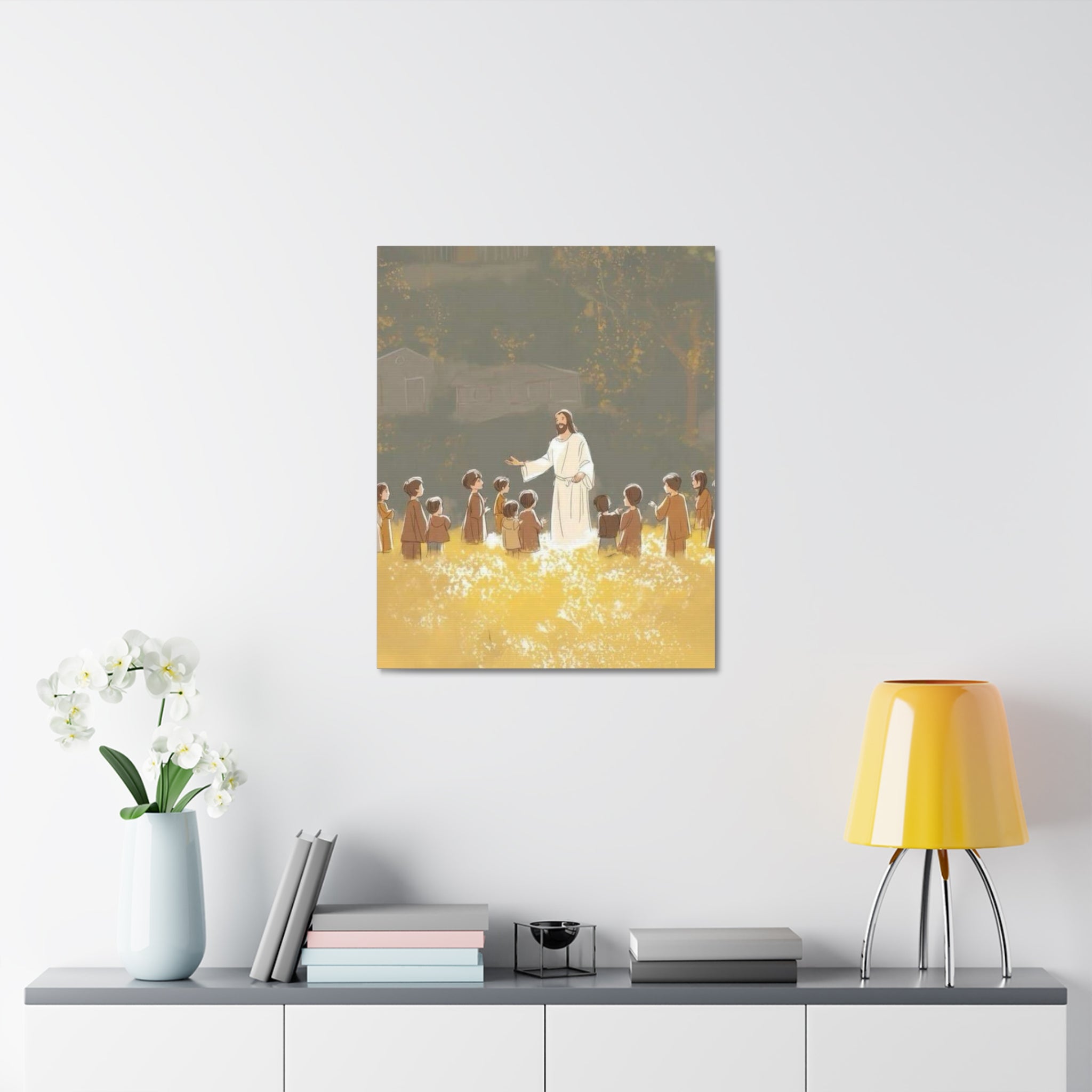 Jesus Teaching Children Stretched Canvas Wall Art — Inspirational Religious Home Decor