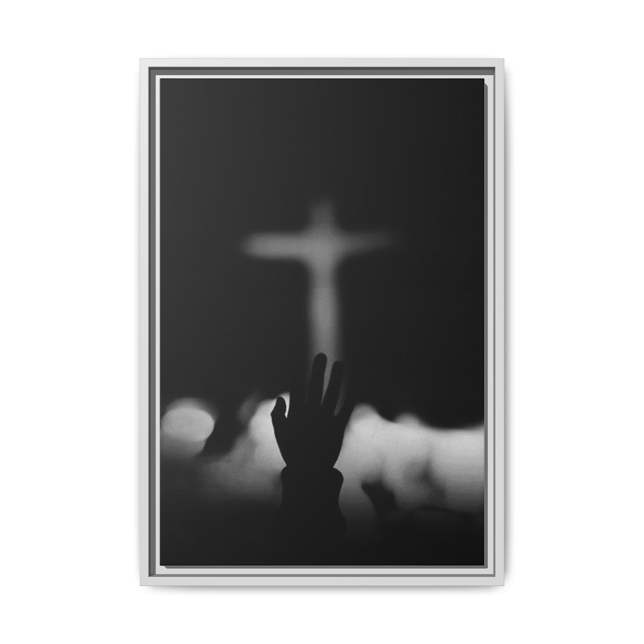 Framed Matte Canvas - Worship Silhouette Cross Wall Art