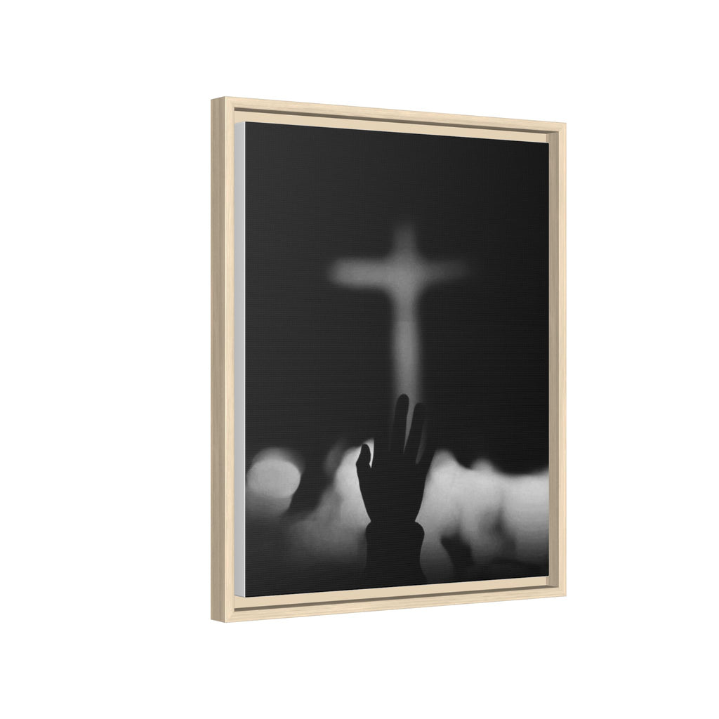Framed Matte Canvas - Worship Silhouette Cross Wall Art