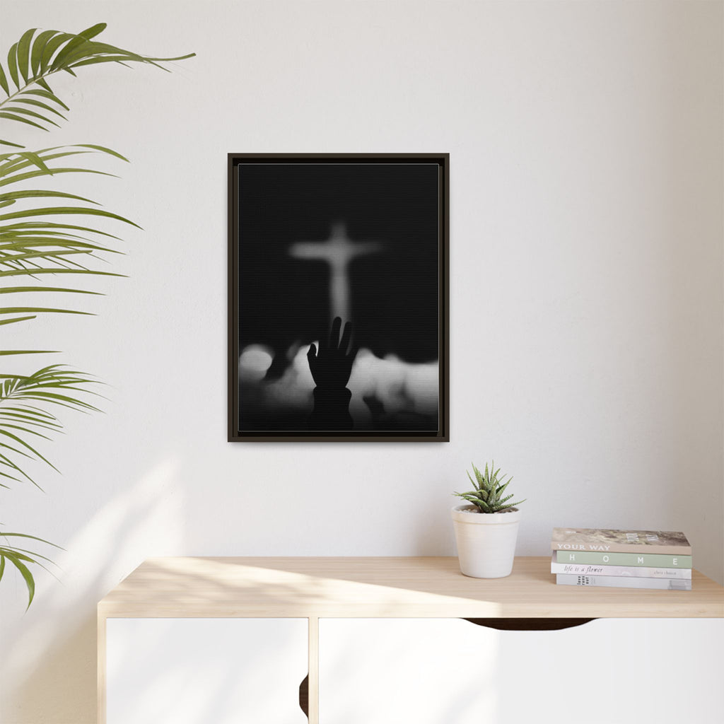 Framed Matte Canvas - Worship Silhouette Cross Wall Art