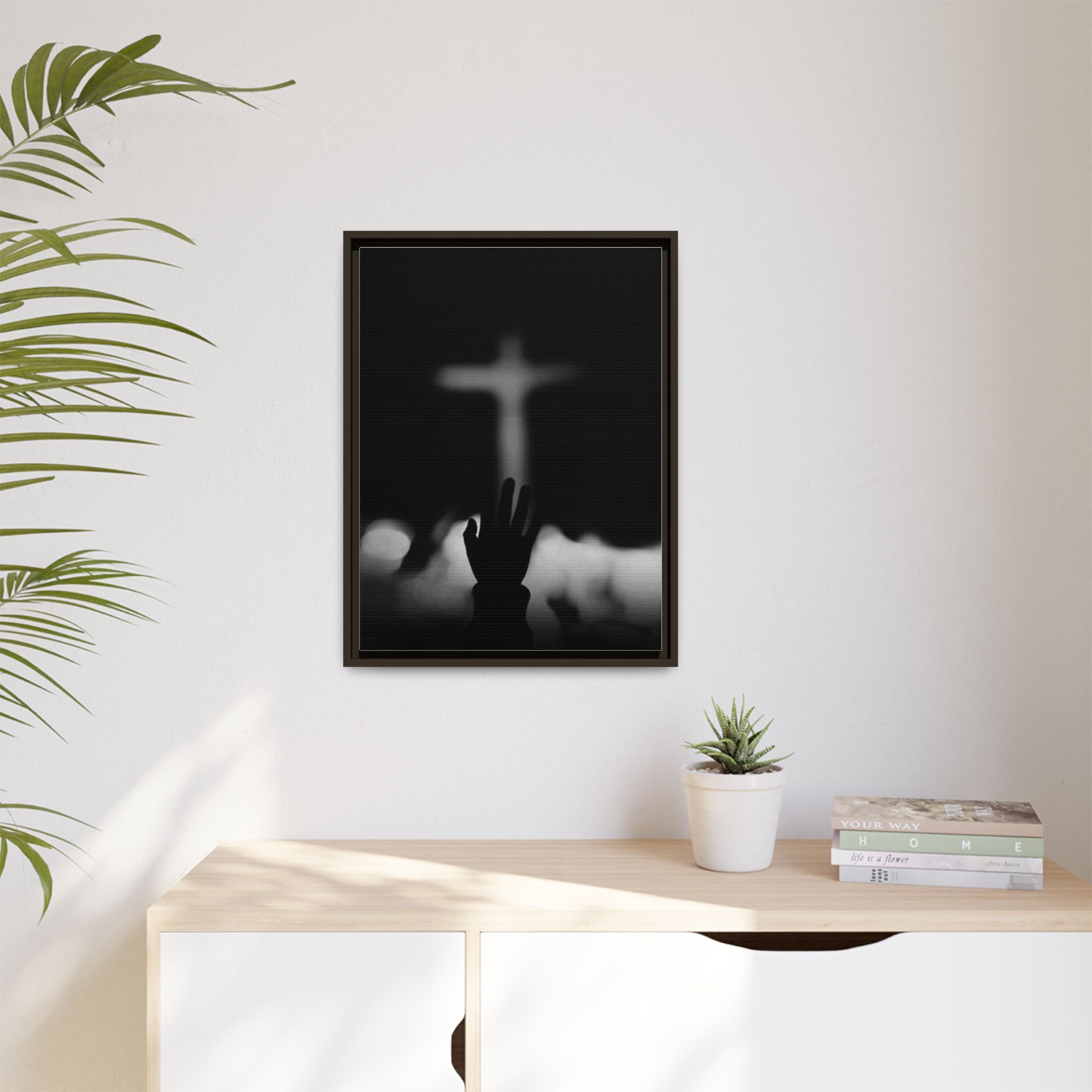 Framed Matte Canvas - Worship Silhouette Cross Wall Art