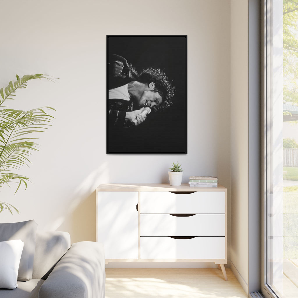 Black & White Rock Singer Matte Canvas Print (Framed)