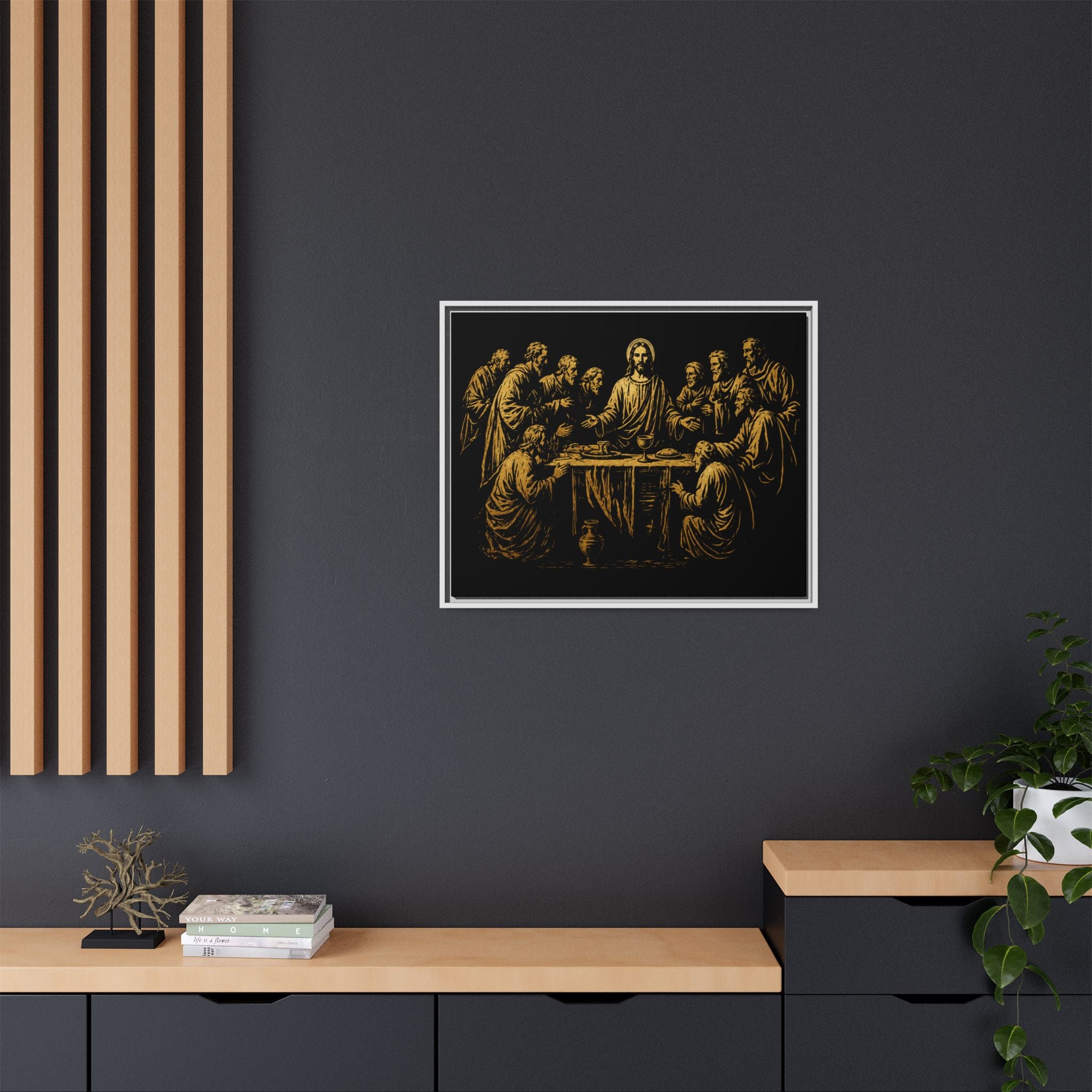 Framed Matte Canvas - The Last Supper Gold Illustration