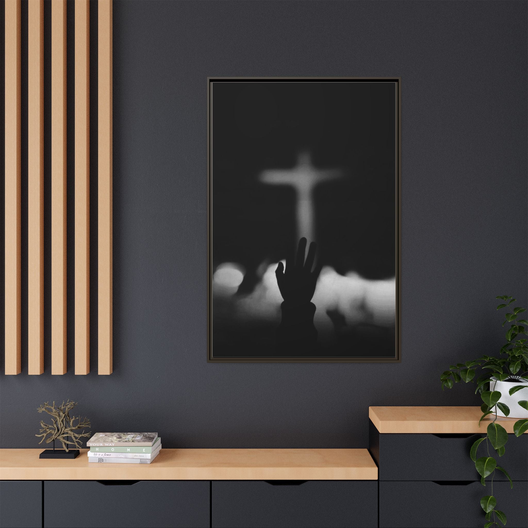 Framed Matte Canvas - Worship Silhouette Cross Wall Art