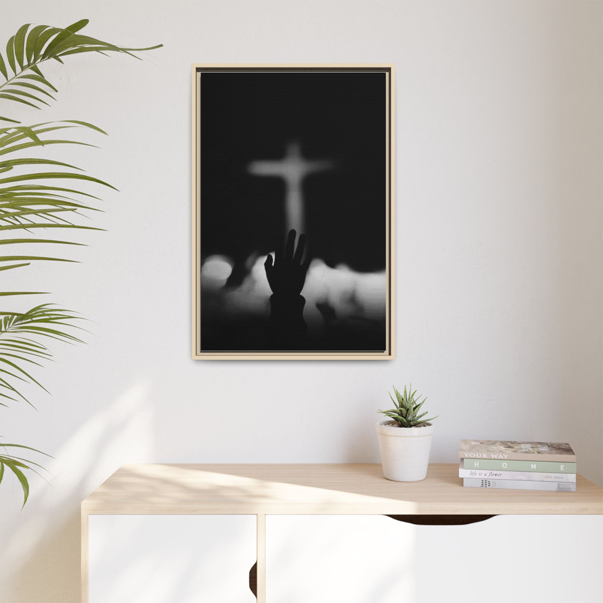 Framed Matte Canvas - Worship Silhouette Cross Wall Art