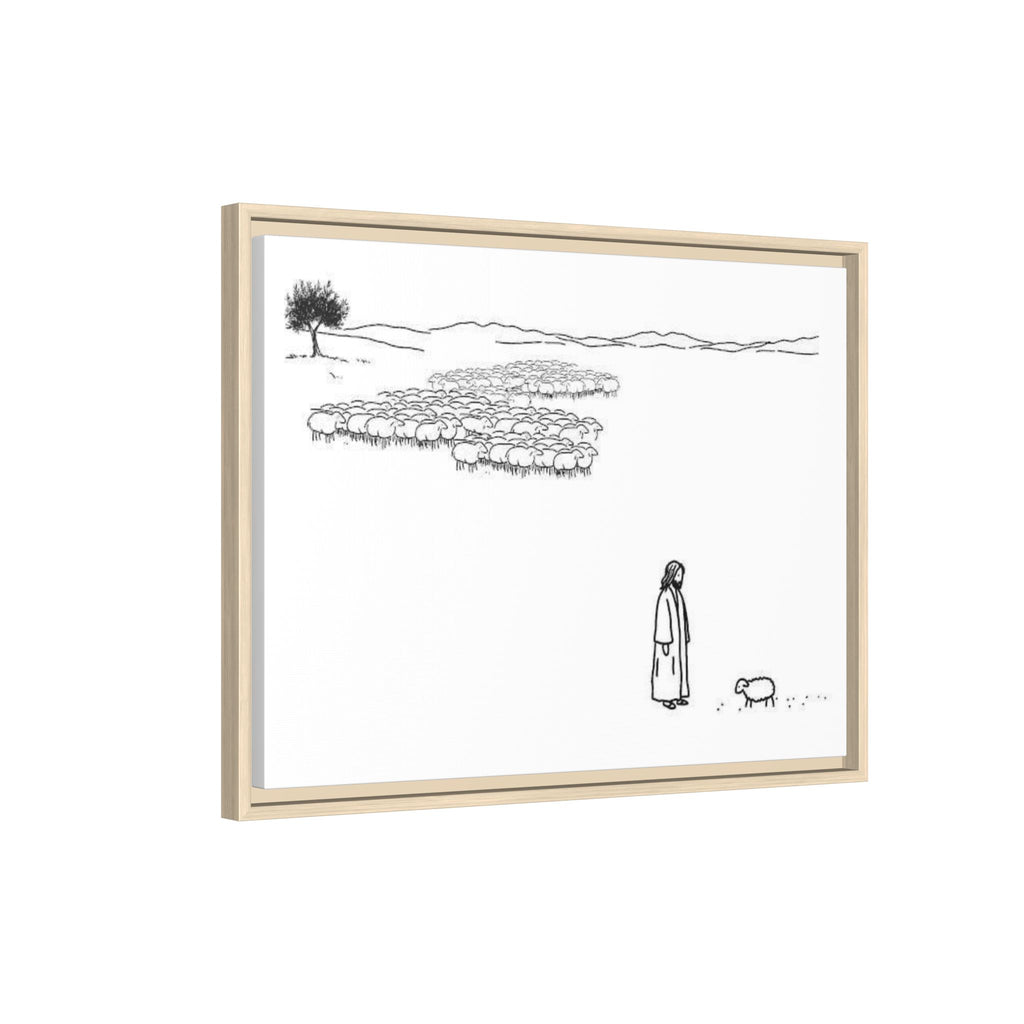 Framed Matte Canvas Print — Minimal The Good Shepherd & Flock Line Art