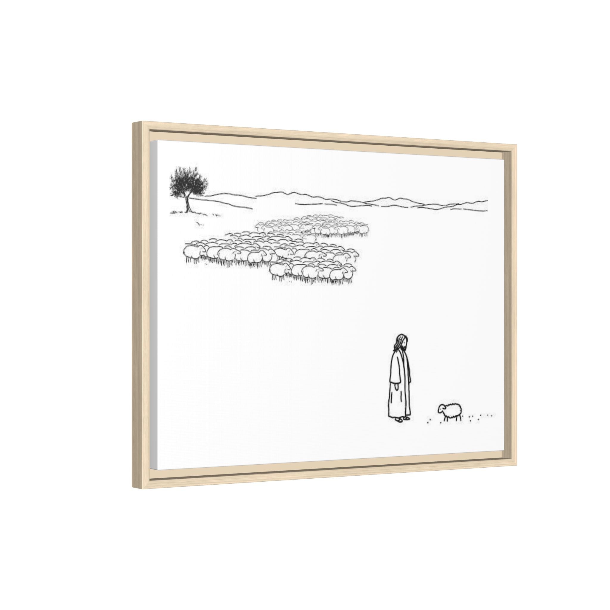 Framed Matte Canvas Print — Minimal The Good Shepherd & Flock Line Art