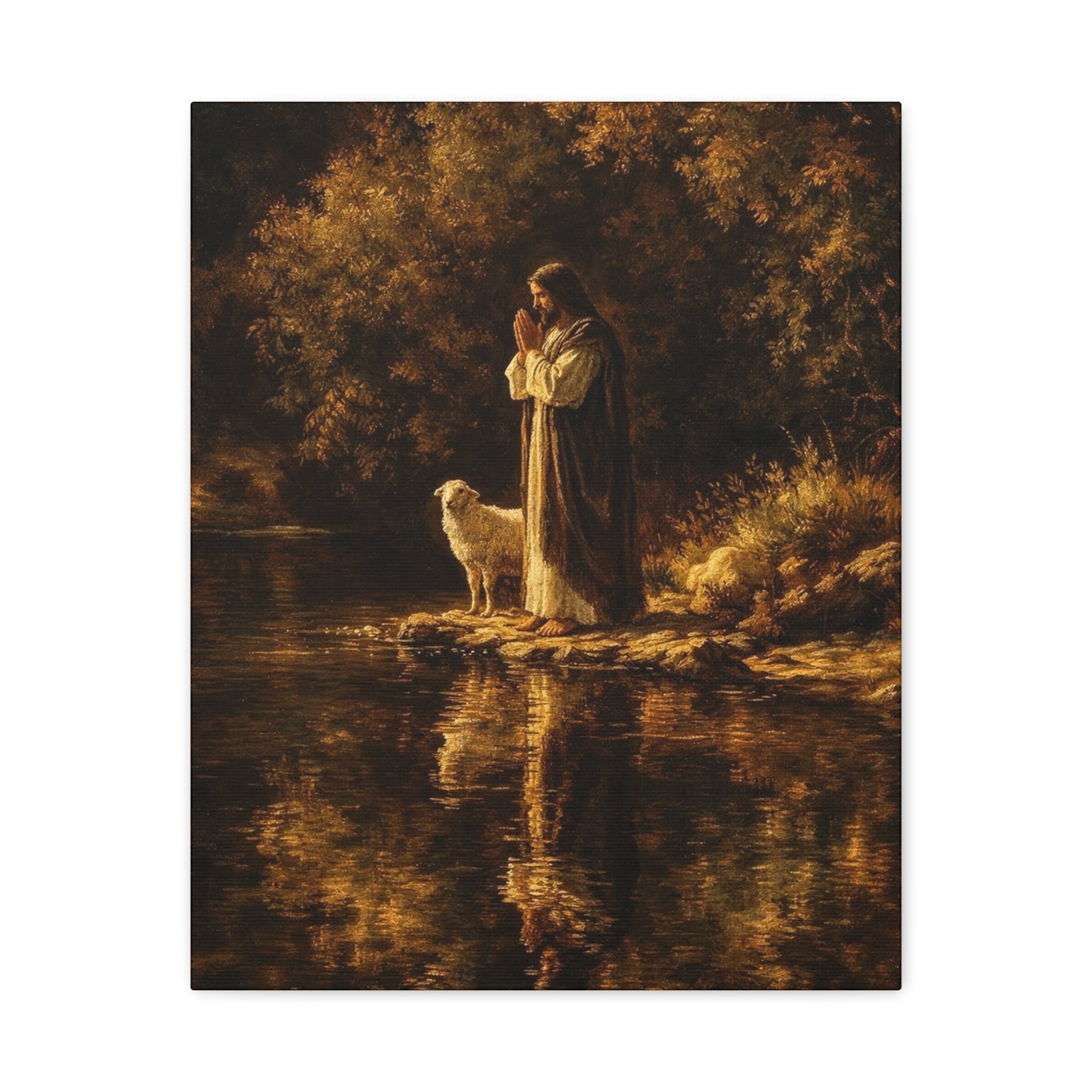 Jesus with Lamb Matte Canvas Wall Art – Peaceful Christian Religious Decor