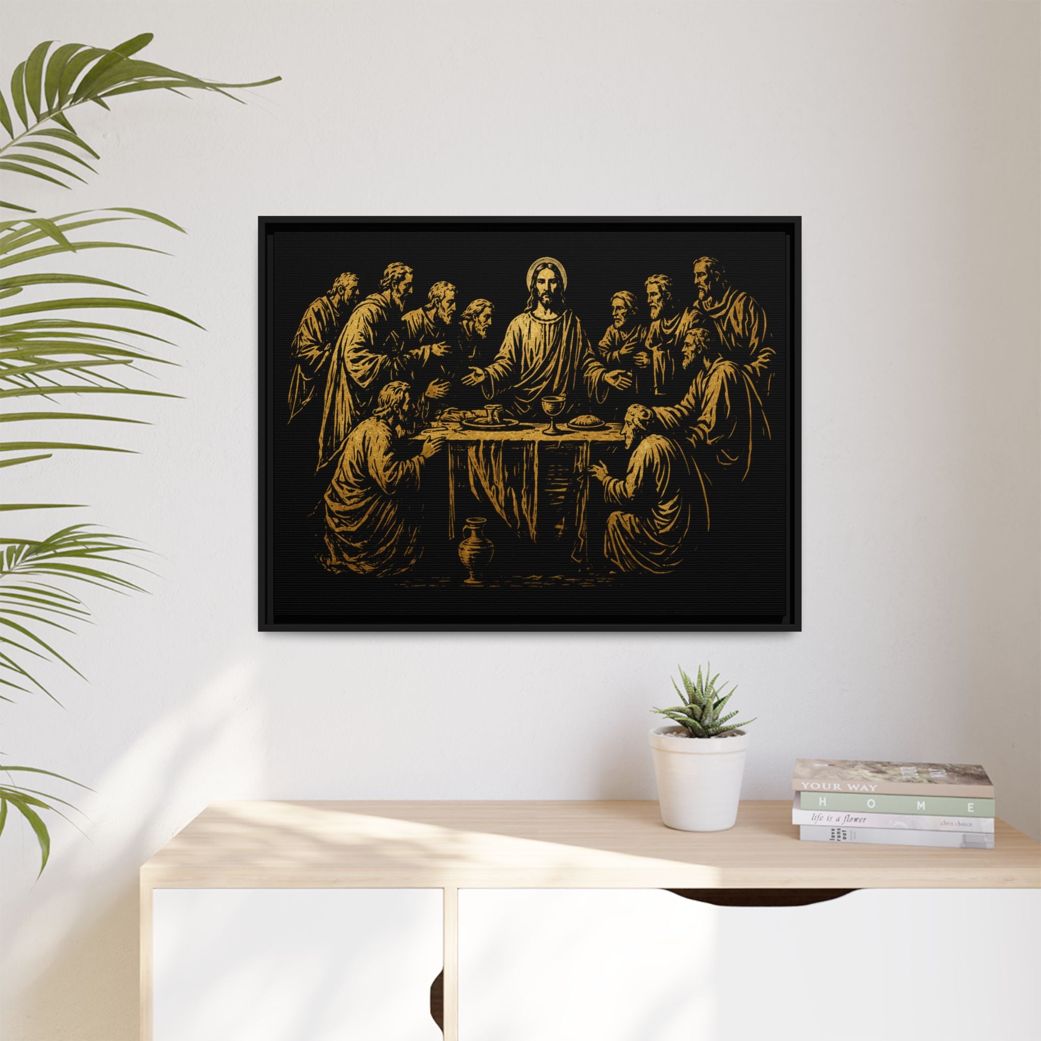 Framed Matte Canvas - The Last Supper Gold Illustration