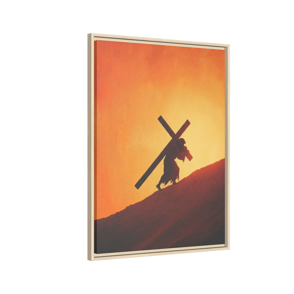 Jesus Christ Carrying Cross Framed Canvas — 'The World On His Shoulder' Sunset Art