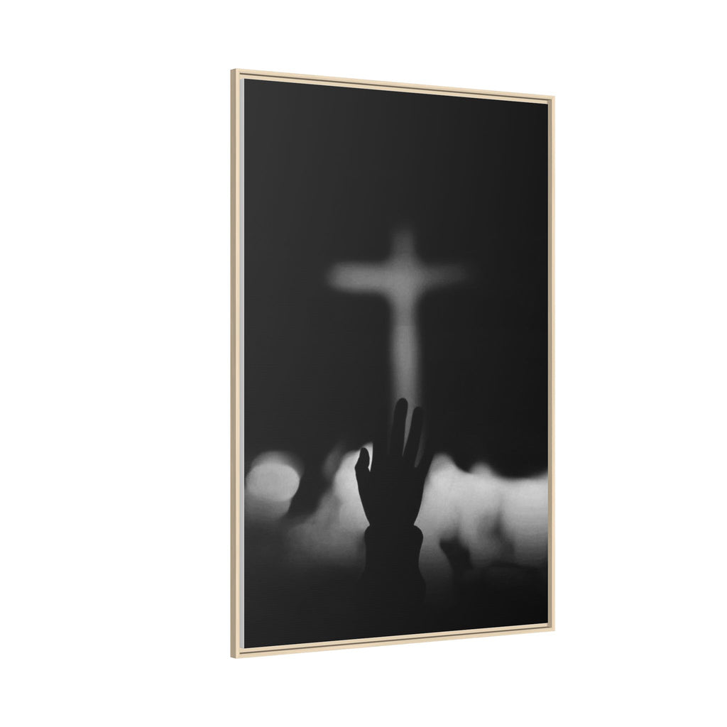 Framed Matte Canvas - Worship Silhouette Cross Wall Art