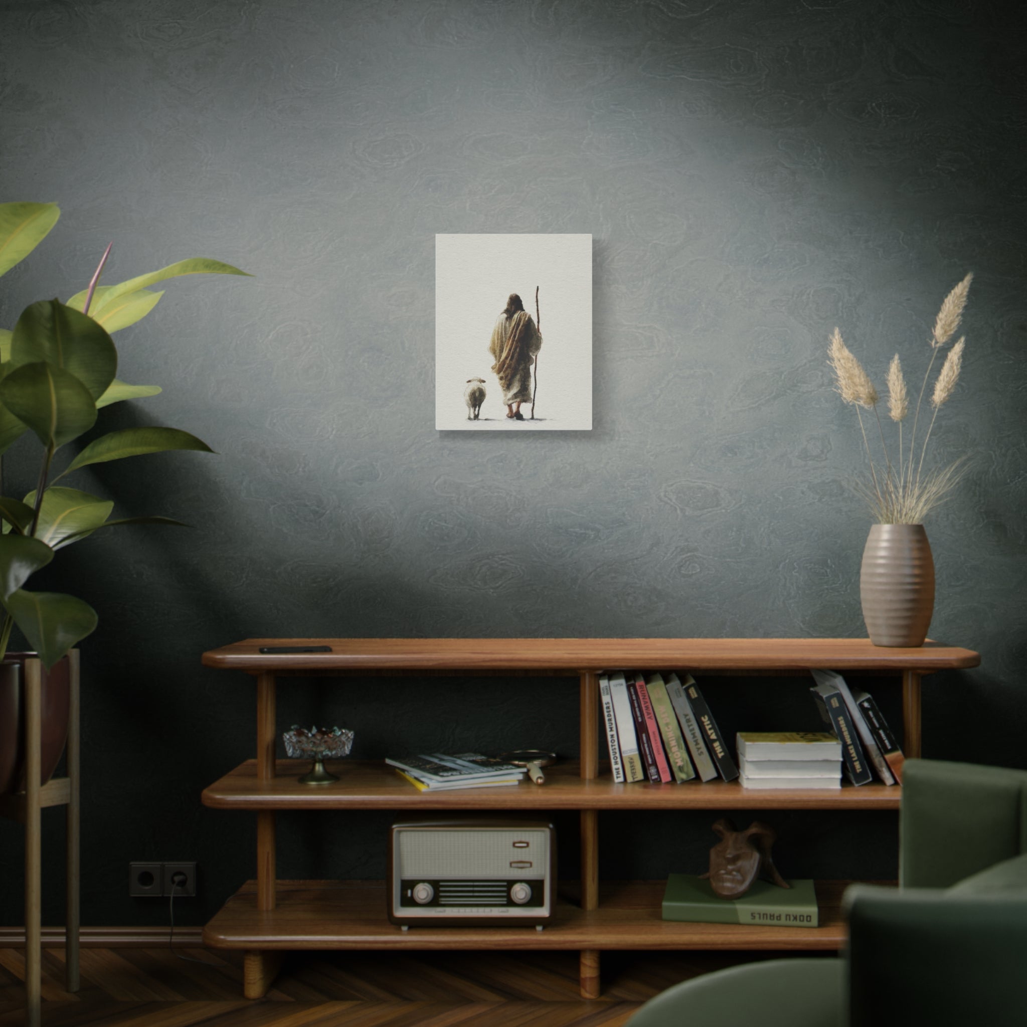 Christian Shepherd Canvas Print – Jesus With Lamb Matte Stretched Wall Art