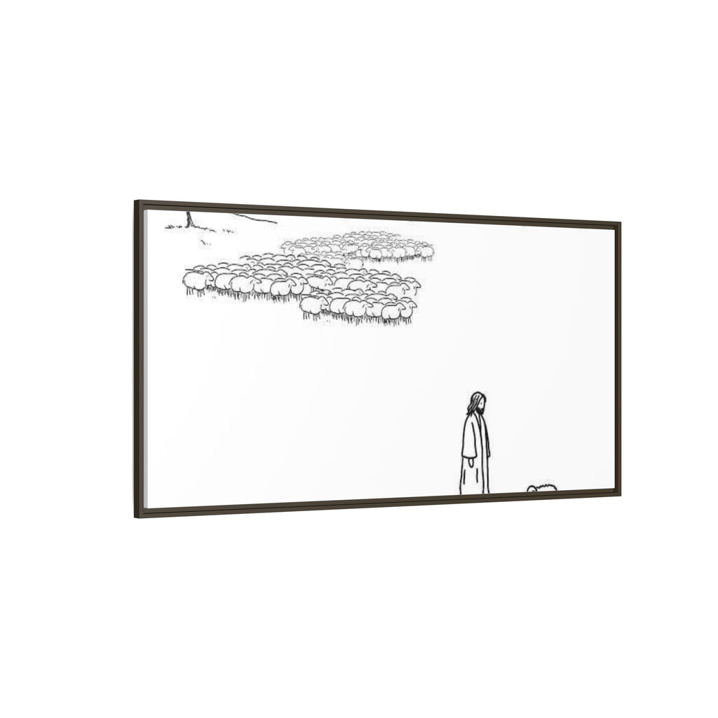 Framed Matte Canvas Print — Minimal The Good Shepherd & Flock Line Art