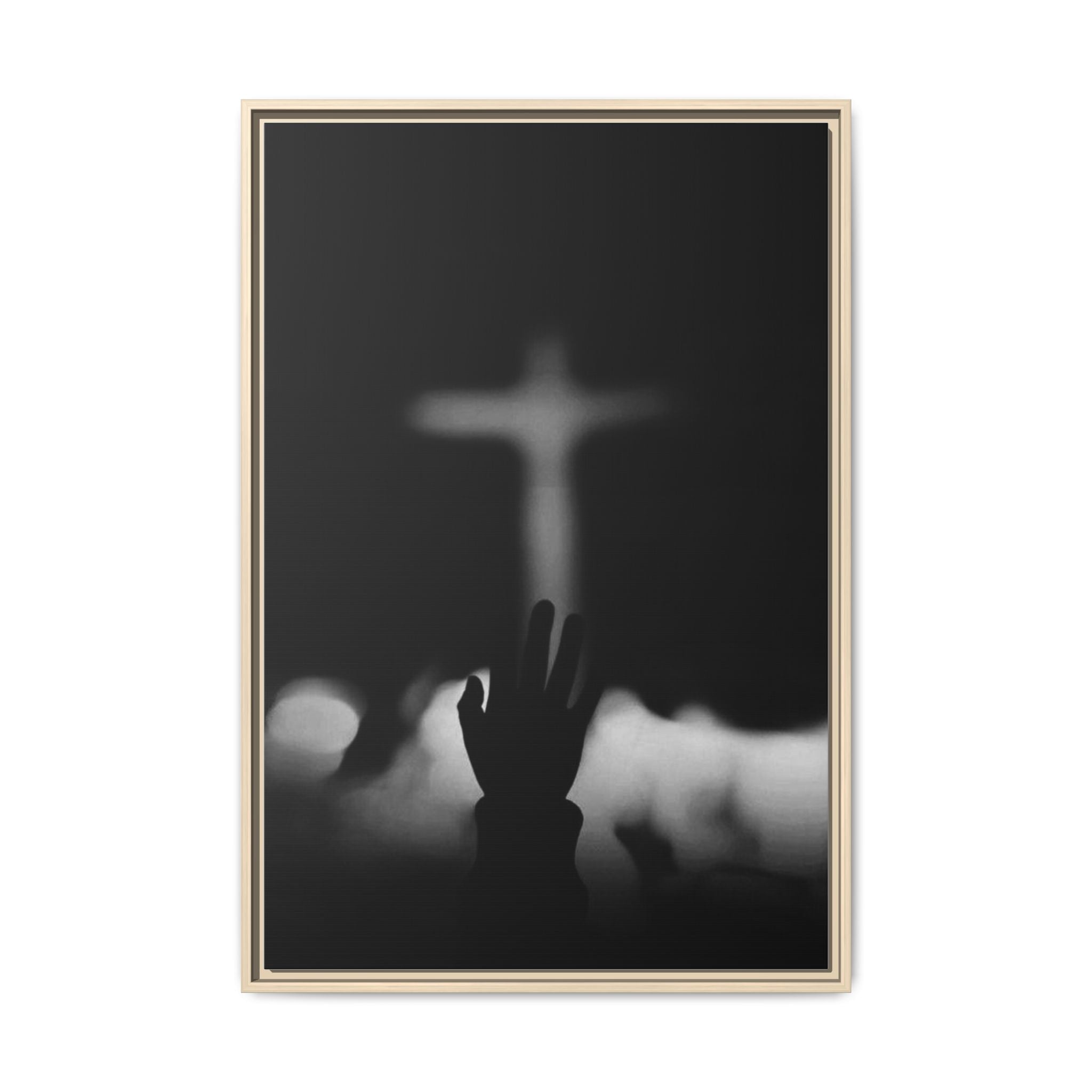Framed Matte Canvas - Worship Silhouette Cross Wall Art