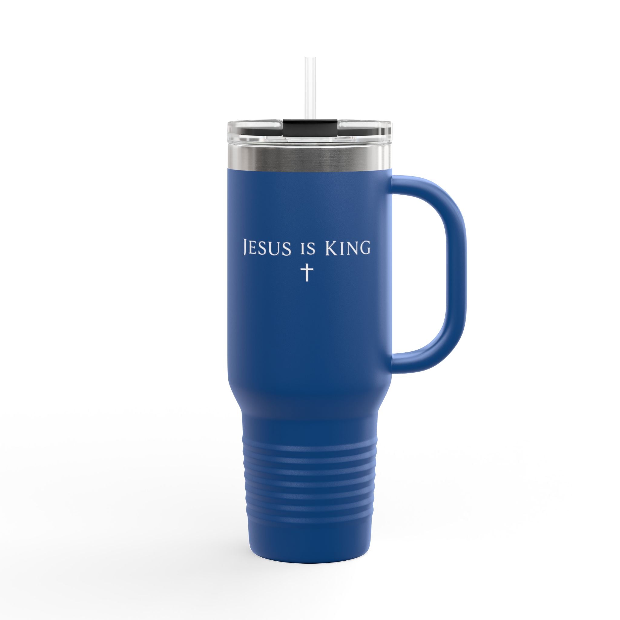 40oz Insulated Travel Mug — White Stainless Tumbler with Lid & Straw