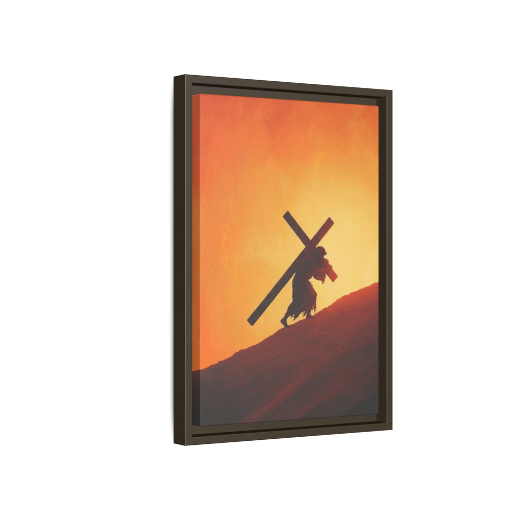 Jesus Christ Carrying Cross Framed Canvas — 'The World On His Shoulder' Sunset Art