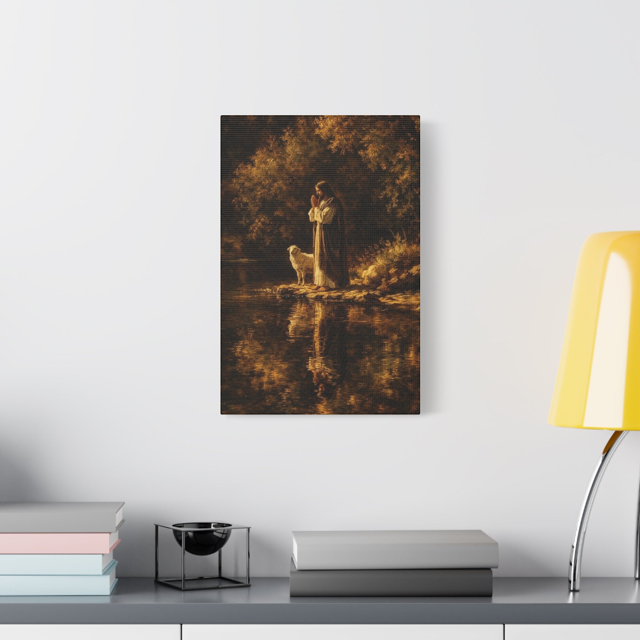 Jesus with Lamb Matte Canvas Wall Art – Peaceful Christian Religious Decor