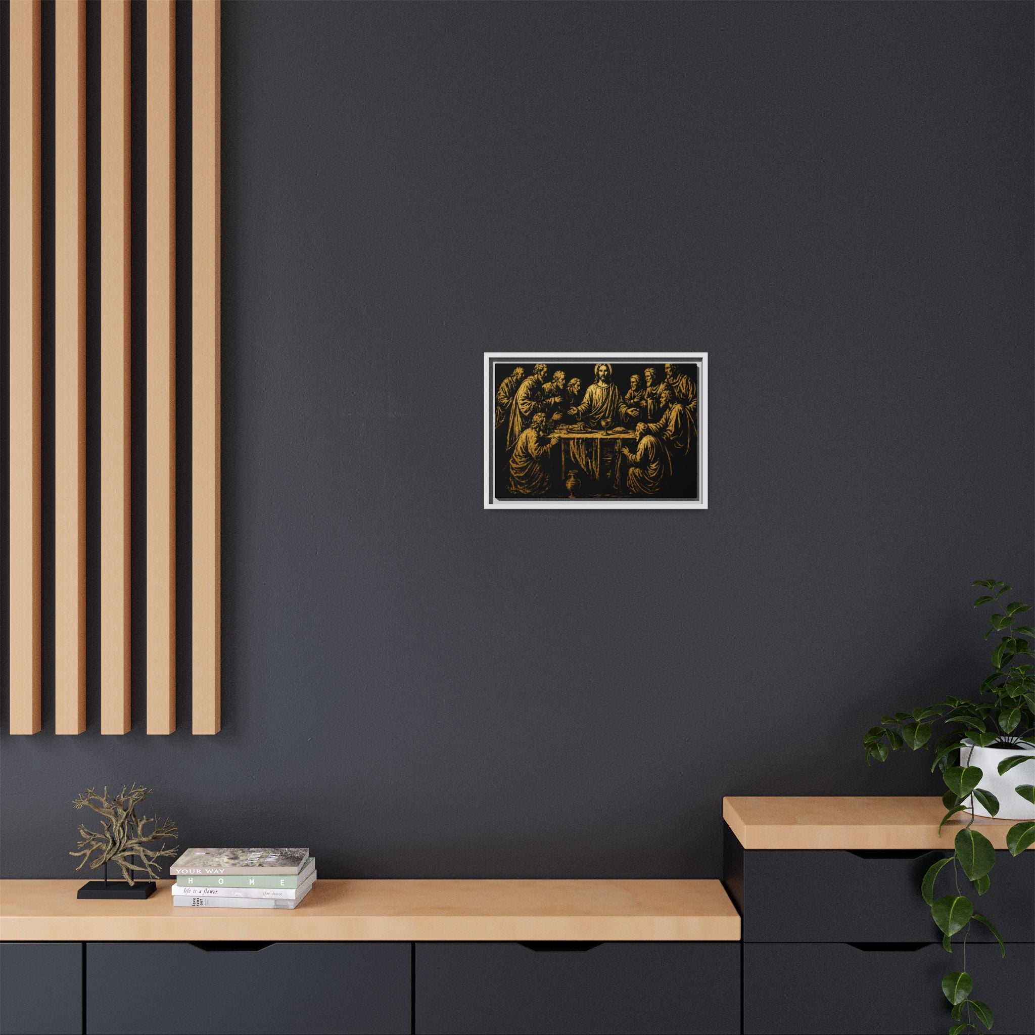 Framed Matte Canvas - The Last Supper Gold Illustration