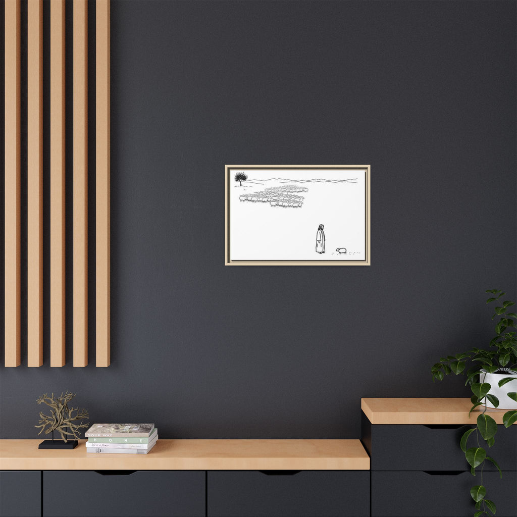 Framed Matte Canvas Print — Minimal The Good Shepherd & Flock Line Art