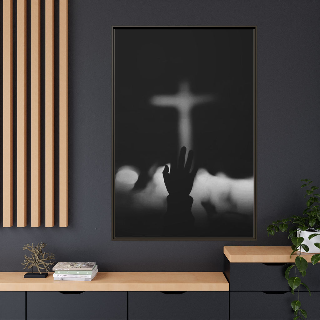 Framed Matte Canvas - Worship Silhouette Cross Wall Art