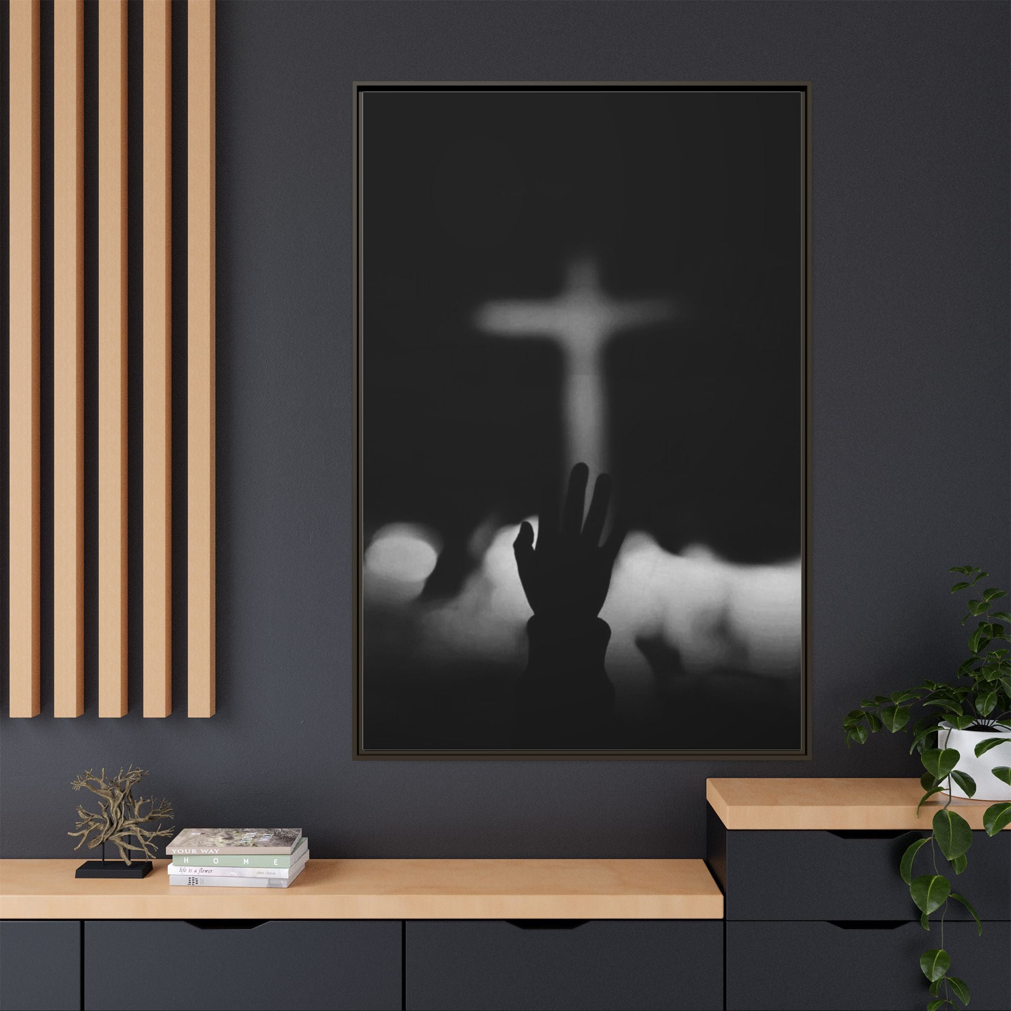 Framed Matte Canvas - Worship Silhouette Cross Wall Art
