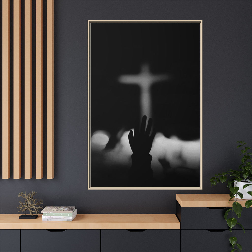Framed Matte Canvas - Worship Silhouette Cross Wall Art